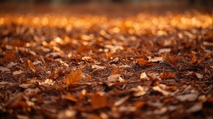 Sticker - A close-up view of a bunch of leaves on the ground, with varying colors and textures