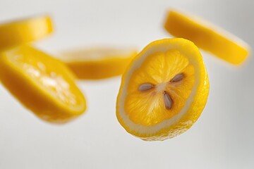 Poster - A detailed view of a lemon slice, suitable for food or beverage related uses