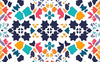Aufkleber - Colorful geometric textile pattern, seamless design, white background, vibrant floral motifs, fabric print