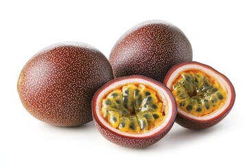Aufkleber - Three fresh passion fruits arranged on a white surface