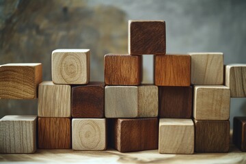 Poster - A stack of wooden blocks arranged neatly on a flat surface