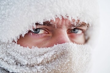 Poster - A close-up shot of a person's face covered in snow, great for winter or cold-themed projects