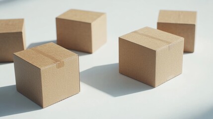 Poster - Group of brown boxes sitting on a table, suitable for office or storage scene