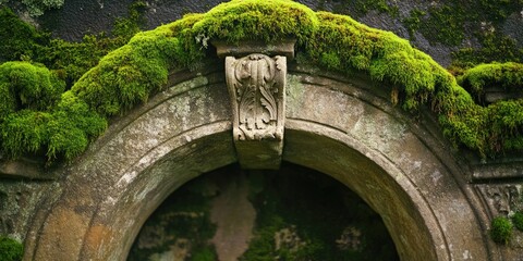 Aufkleber - A natural stone arch covered in lush green moss, ideal for outdoor and nature-themed designs