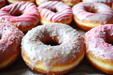 Poster - Freshly baked doughnuts with creamy white frosting and colorful sprinkles
