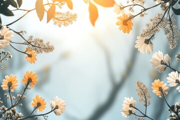 Poster - A warm and cozy scene with sunlight shining through the leaves and flowers, suitable for use in images about nature, warmth, or serenity