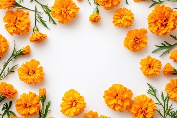 Poster - A bouquet of bright orange flowers arranged in a circular shape on a white background