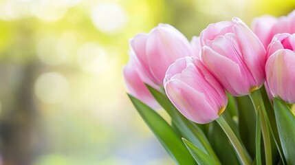 Poster - Closeup of vibrant pink tulips blooming in a natural setting full of soft light and colors : Generative AI