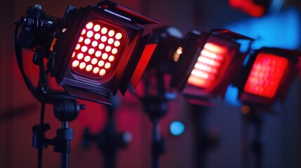 Aufkleber - Group of red lights placed on a tripod, suitable for photography or presentation props