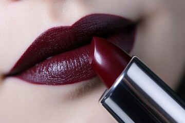 Poster - Close-up shot of a woman's lips with bright red lipstick, suitable for beauty or fashion use