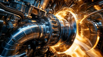 Poster - Dynamic Close-Up of Industrial Engine with Sparks and Motion Blur