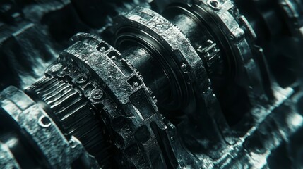 Poster - Close-up of Industrial Metal Machinery Component with Dark Background