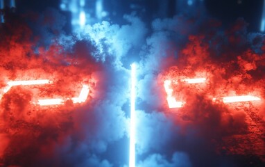 Poster - neon lights through smoke, abstract background, futuristic scene, for digital art