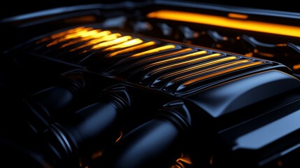 Poster - Close-Up of Engine Components with Glossy Finish and Dramatic Lighting