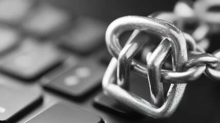 Leinwandbilder - Close up of a silver chain link resting on a computer keyboard symbolizing security and connection : Generative AI
