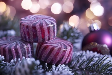 Poster - Close-up shot of colorful candies hanging from a branch, perfect for food or decoration illustrations