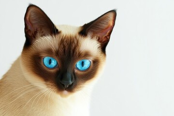 Poster - A clear shot of a domestic cat's face featuring bright blue eyes