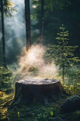 Poster - A tree stump standing alone in a dense forest environment