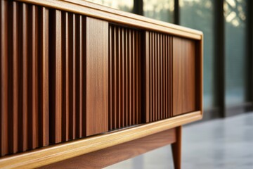 Poster - A wooden sideboard with a window in the background