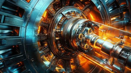 Poster - Futuristic Industrial Machinery with Glowing Elements and Detail