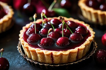 Poster - A close-up photo of a tart with cherries, perfect for food and dessert photography