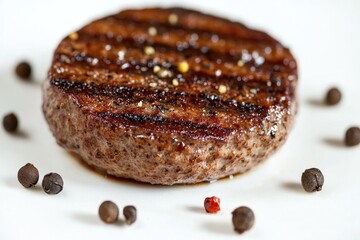 Poster - A close-up shot of a juicy hamburger served on a clean white plate, perfect for food and culinary uses