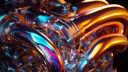 Poster - Vibrant Metallic Engine Components with Reflective Surfaces