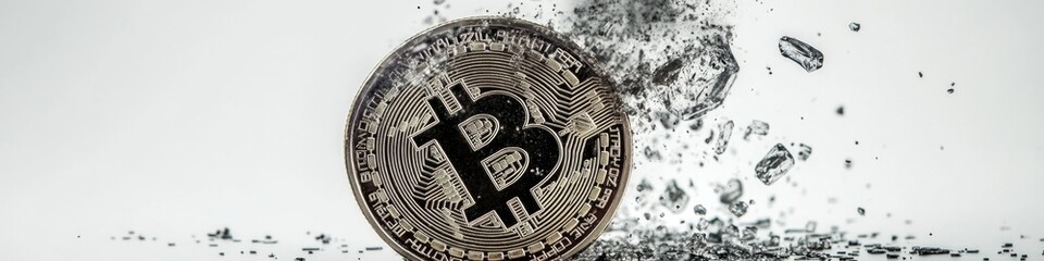 Poster - A bitcoin emerging from the ground, symbolizing its digital nature and sudden appearance