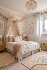 Poster - Cozy Bedroom Featuring Soft Neutrals and Warm Decor. Generative AI