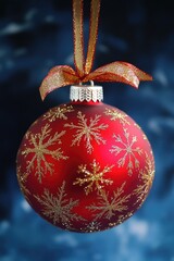 Poster - A decorative red Christmas ornament with intricate gold snowflake design, perfect for holiday decorations and gift wrapping
