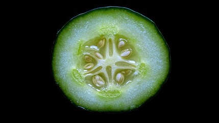 Poster - A close-up shot of a cut in half cucumber, ideal for food or product photography