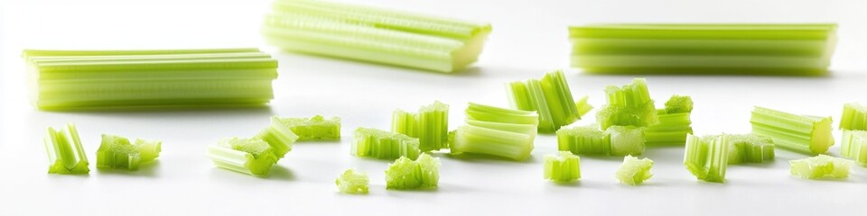 Aufkleber - A pile of fresh celery stalks placed on a white surface