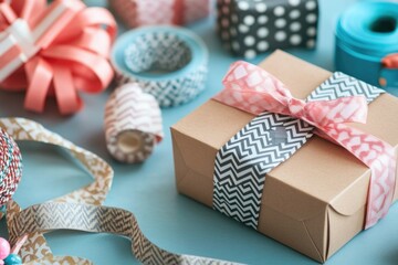 Wall Mural - A box wrapped with a ribbon, perfect for gift giving or decoration