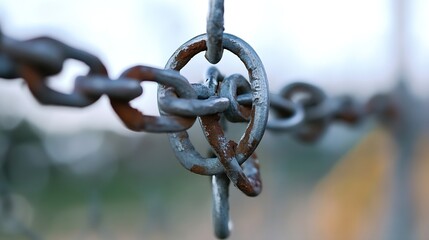 Poster - Close Up View of Rusty Chain Link with a Blurry Background Details : Generative AI