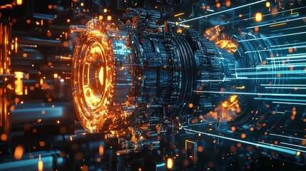 Poster - Futuristic Energy Core with Bright Sparks and Digital Flow Effects