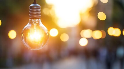 Aufkleber - Glowing vintage light bulb hanging in urban setting embodying creativity and warmth in artistic ambiance : Generative AI