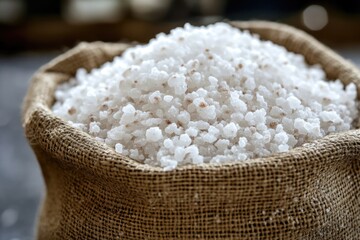 Poster - A sack of rice placed on a table, possibly for display or storage