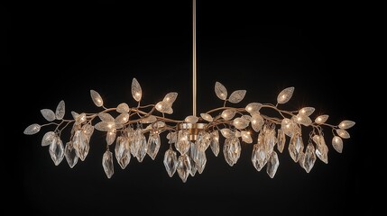 Poster - A delicate chandelier with hanging crystals and a soft golden glow