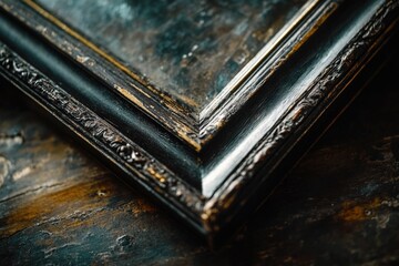 Aufkleber - A picture frame sitting on top of a wooden table, great for holding memories and adding decor to any room