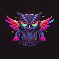 Wall Mural - Neon Owl: A Glowing Avian Masterpiece