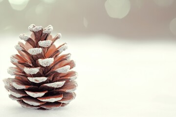 Poster - Close-up shot of a pine cone covered in snow, great for winter or nature-themed projects