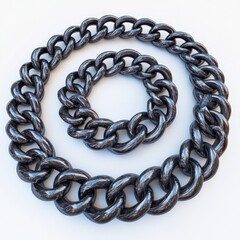 Poster - A black chain lies flat on a white background