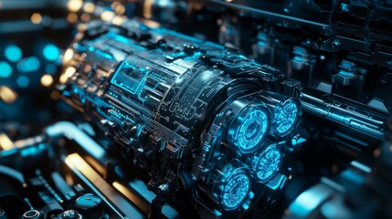 Poster - Futuristic Engine Component with LED Lights and Intricate Design