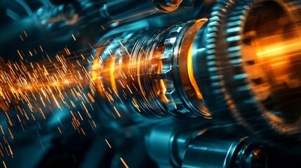 Poster - High-Precision Industrial Machinery with Sparks and Bright Light