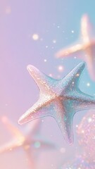 Poster - Metallic stars cascade against a soft pastel aesthetic background, creating a dreamy, celestial atmosphere with a blend of purple and blue hues vertical
