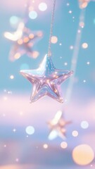 Poster - Metallic stars cascade against a soft pastel aesthetic background, creating a dreamy, celestial atmosphere with a blend of purple and blue hues vertical