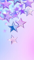 Poster - Metallic stars cascade against a soft pastel aesthetic background, creating a dreamy holographic, celestial atmosphere with a blend of purple and blue hues vertical