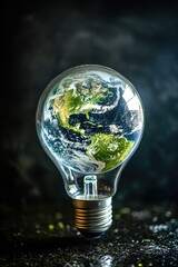 Poster - A light bulb containing a miniature image of the Earth