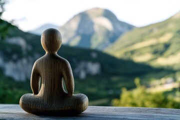 Poster - A wooden figure sits on top of a wooden table, perfect for decorative or symbolic use
