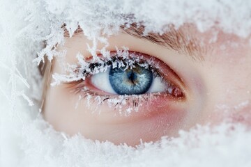 Poster - A person's eye buried under snow, with details of eyelashes and pupil visible